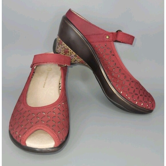 Jambu Journey Encore Leather Mary Jane Shoes 8.5 M Red Open Toe Clogs Slip On - Picture 2 of 13